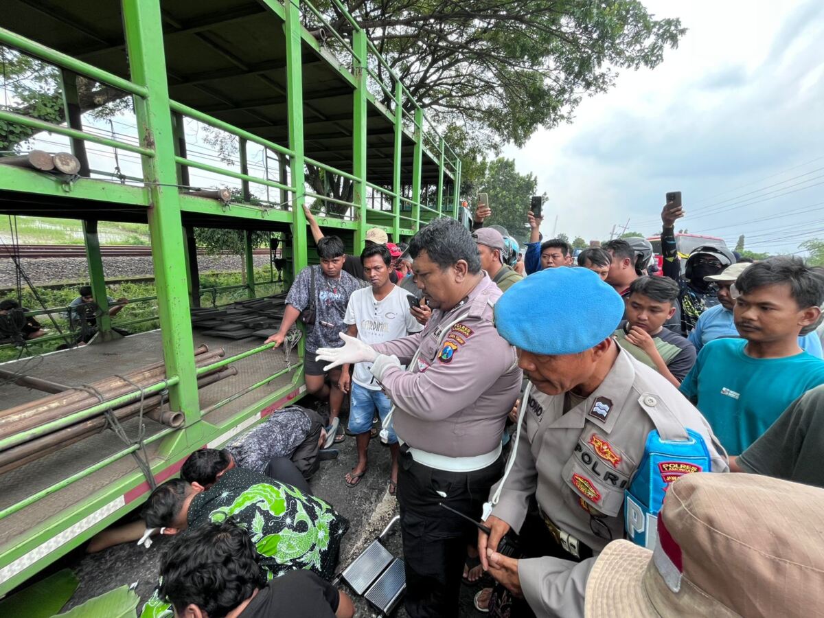 Polsek Babat dan Unit Gakkum Satlantas Polres Lamongan Evakuasi Korban Laka Lantas di Jalan Raya Babat Lamongan.