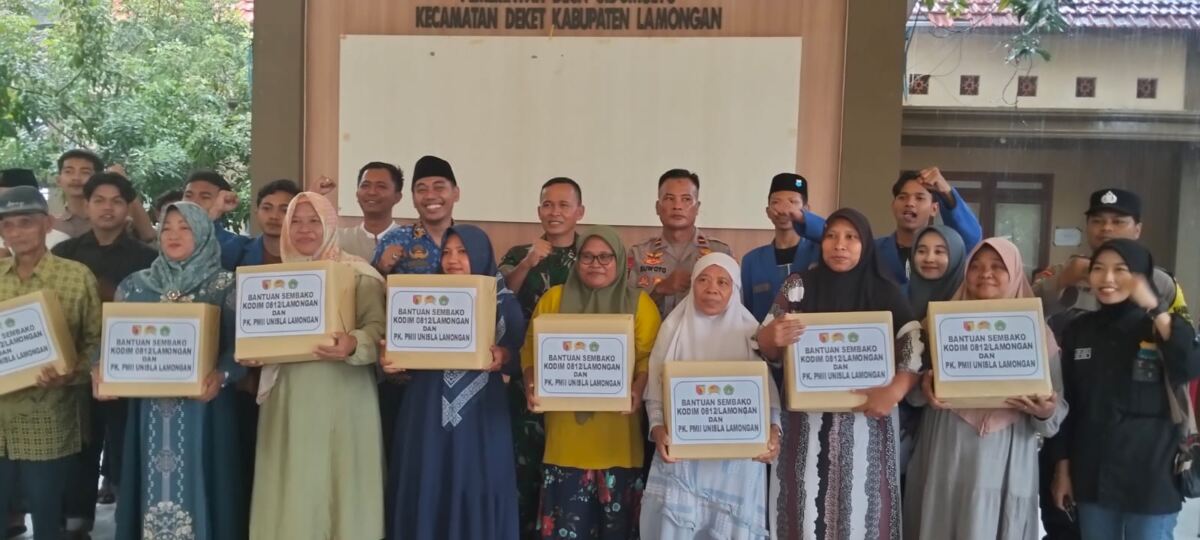 Sinergi Kodim 0812/Lamongan dan PMII UNISLA Salurkan Bantuan untuk Korban Banjir di Deket